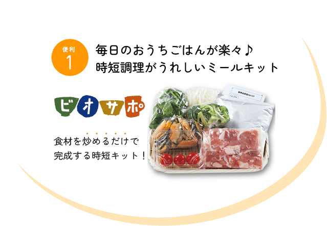 便利1 毎日のおうちご飯が楽々♪ 時短料理が嬉しいミールキット 「ビオサポ」食材を炒めるだけで完成する時短キット